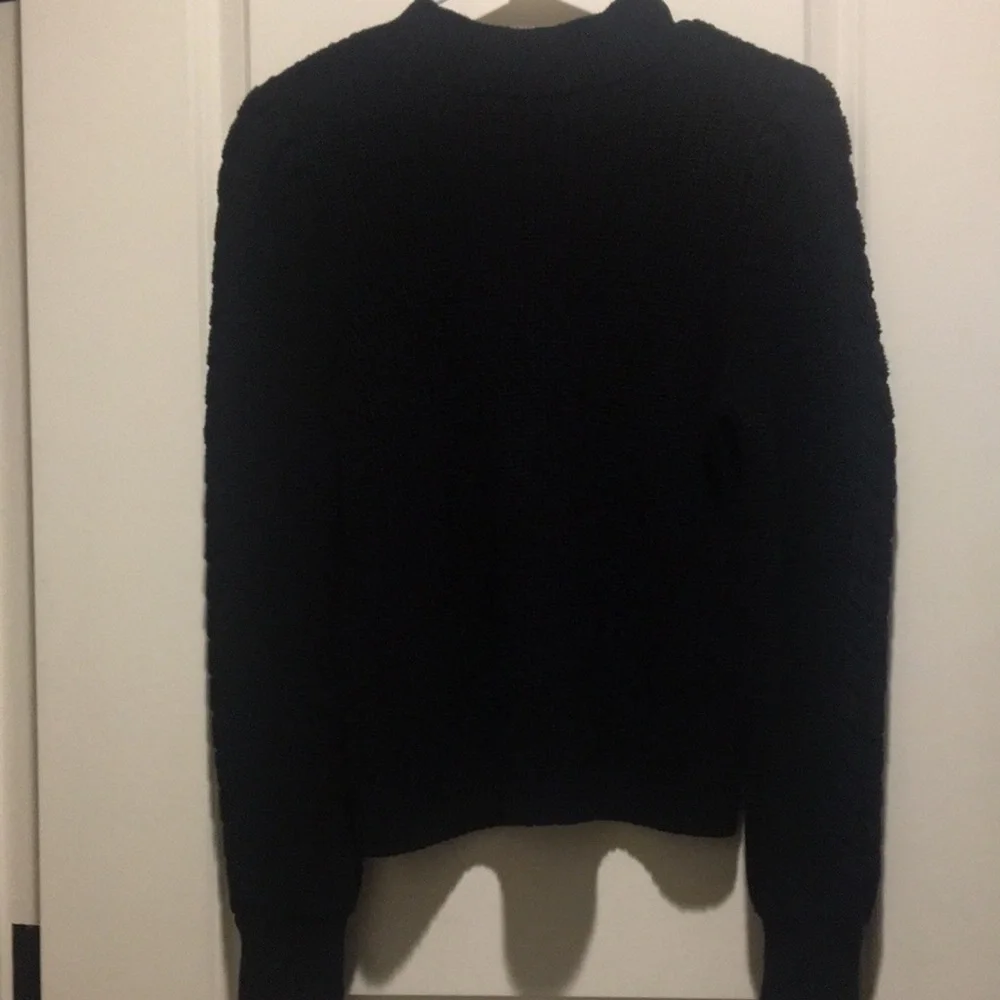 Aqua Pullover Knit Sweater high neck braid detail arms/pleat shoulders size M